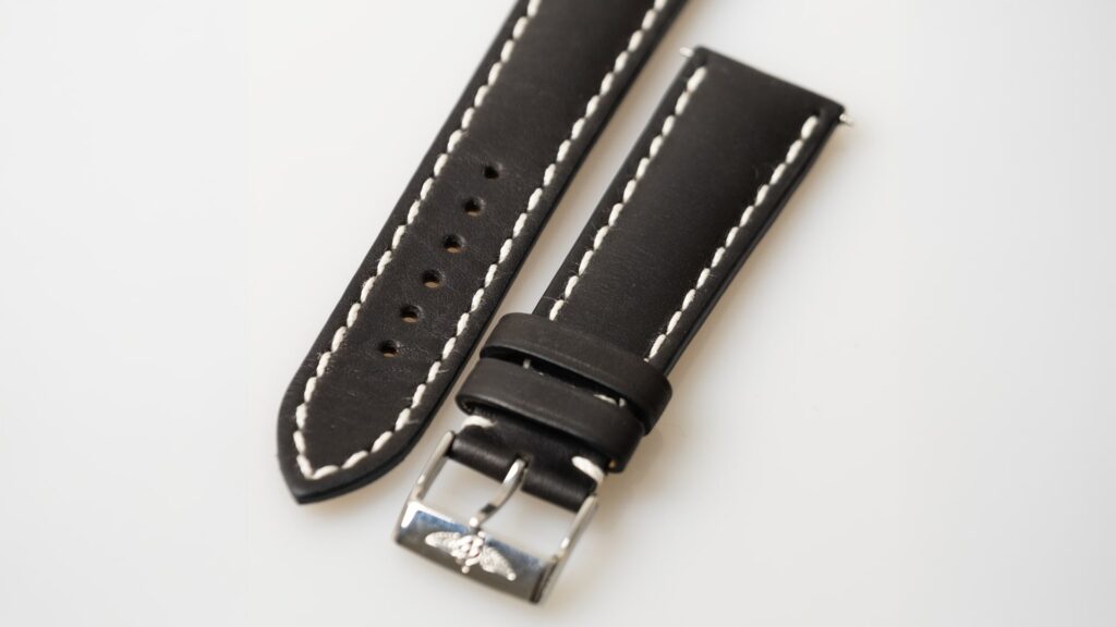 Breitling black nappa calfskin leather watch strap 19 mm. Reference 420X - Afbeelding 2