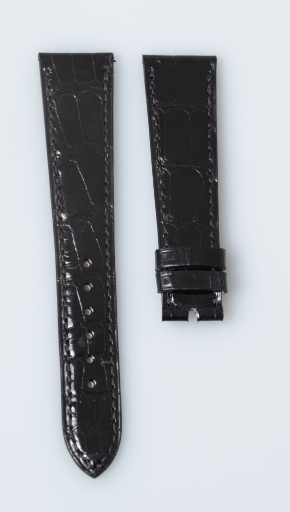 Patek Philippe shiny black alligator leather watch strap, 19.3 mm.