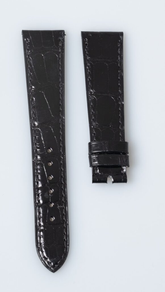 Patek Philippe shiny black alligator leather watch strap, 19.3 mm.