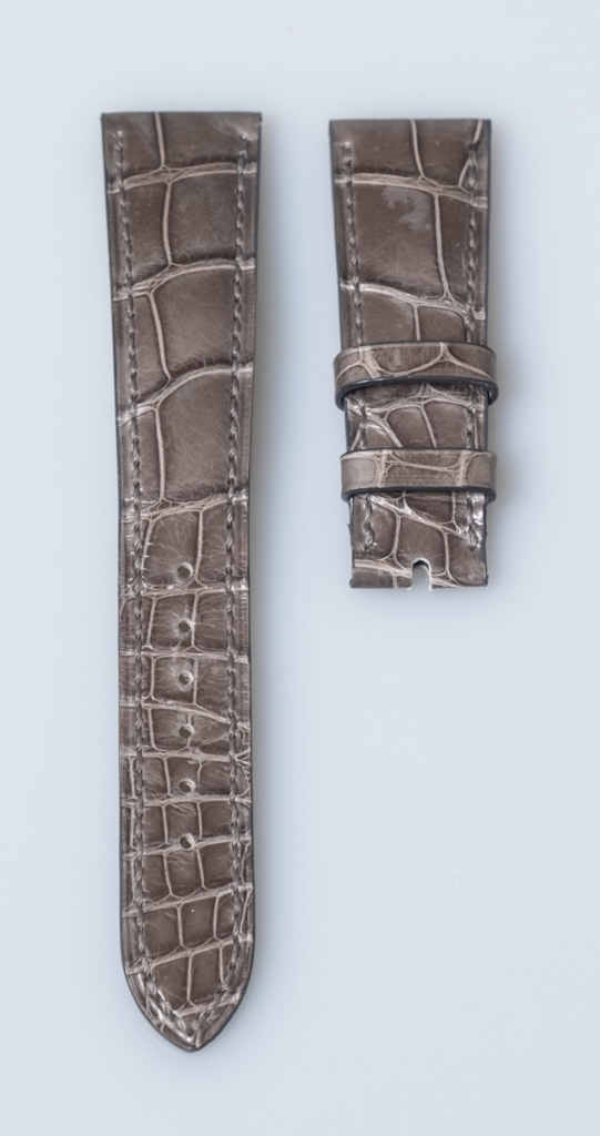Patek Philippe shiny grey alligator leather watch strap, 20 mm.