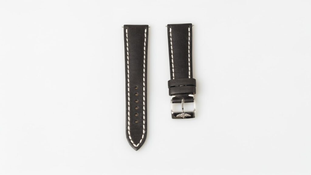 Breitling black nappa calfskin leather watch strap 21 mm. Reference 493X