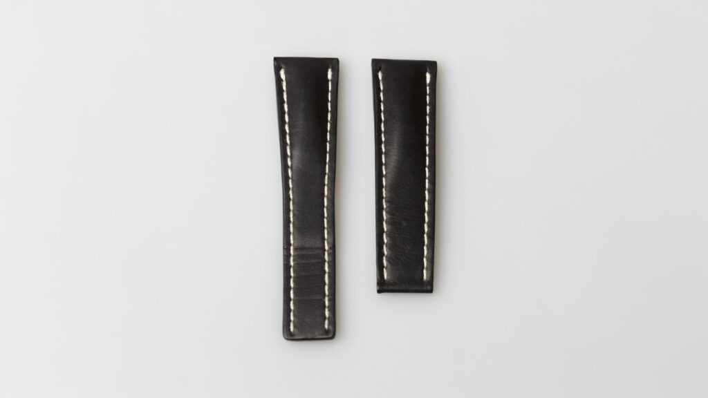 Breitling black calfskin leather watch strap 24 mm. Reference 442X