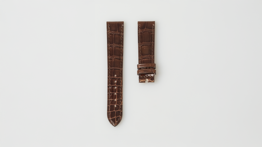 Patek Philippe shiny brown alligator leather watch strap, 16.3mm.