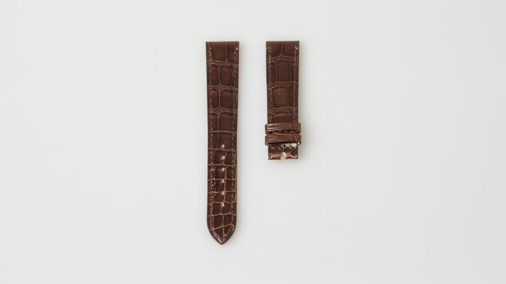 Patek Philippe shiny brown alligator leather watch strap, 16.3mm.