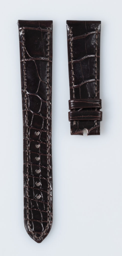 Patek Philippe shiny dark brown alligator leather watch strap, 19.3 mm.