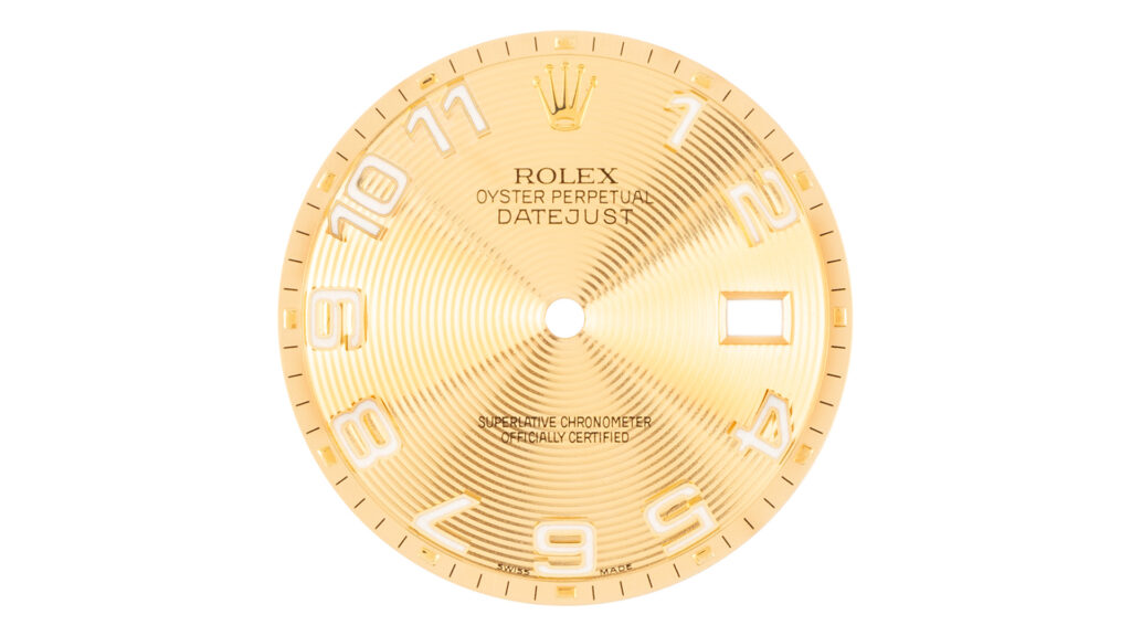 Genuine Rolex datejust dial champagne color with concentric circels and arabic numerals, fits a Rolex DateJust 36mm.